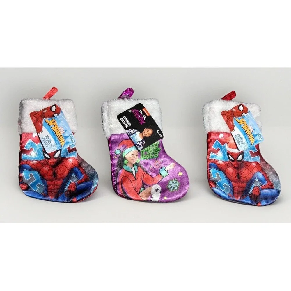 Marvel Spider-Man & That Girl Lay Lay Mini Christmas Stockings Lot of 3 NWT 7in